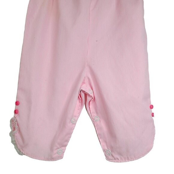 Vintage Pink White Micro Stripe Embroidered Peter Pan Collar Baby Girl Jumpsuit - Picture 3 of 6